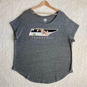 State of Mine Women's gray Tennessee state floral graphic tee, Sz XL